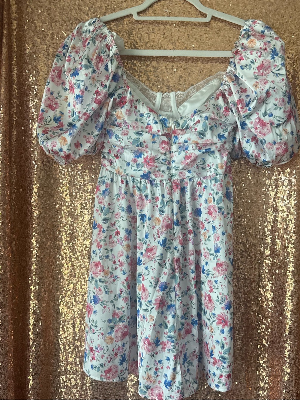 For Love and Lemons White Floral Puff Sleeve Babydoll Dress